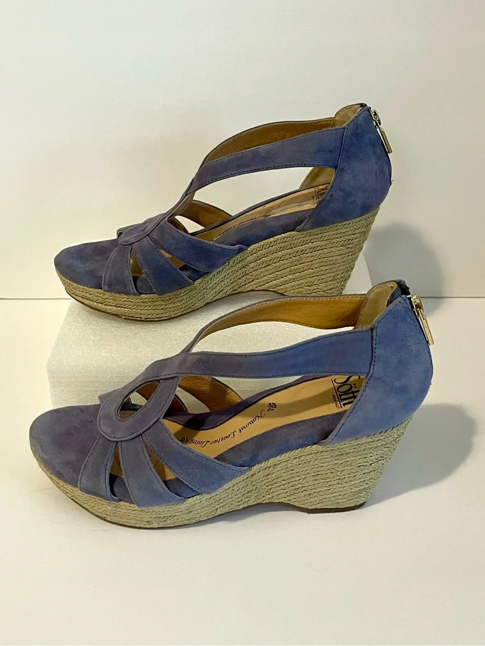 Sofft Lavendar Suede Espadrille Wedge Sandals